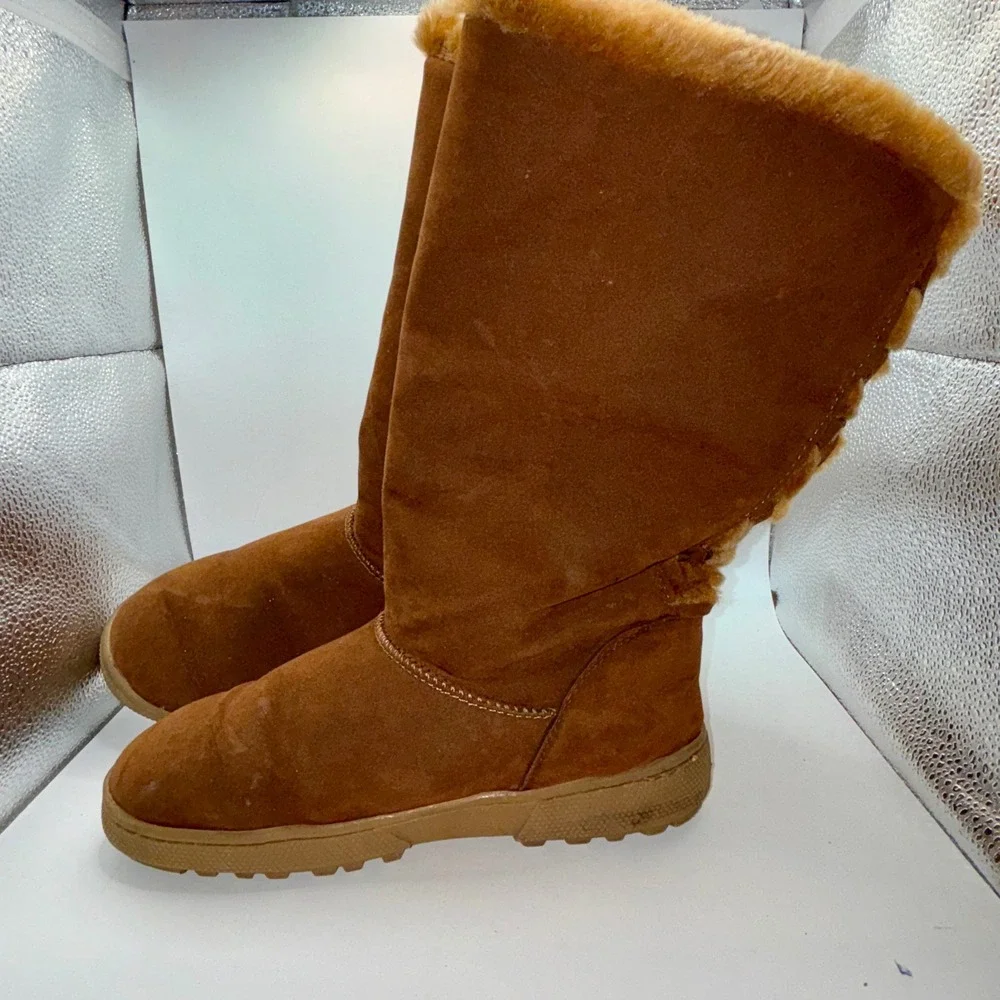 Rampage Adalina Women 6.5‎ Brown Faux Suede Fur Lined Back Lace Up Winter Boots